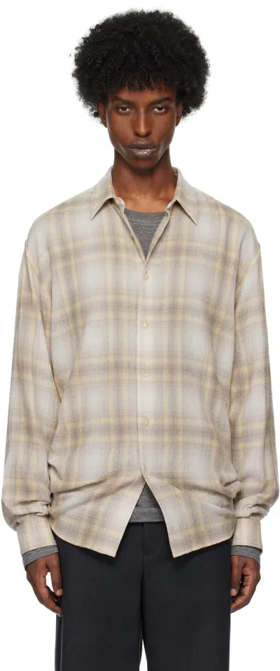 Auralee Yellow & Gray Airy Wool Check Shirt In Yellow Gray Check