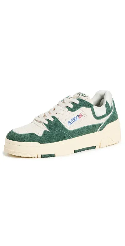 Autry White/bottle Green Suede And Mesh Clc Sneakers