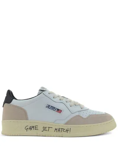 Autry Medalist Low Sneakers In Suede And Leather With Lettering In White