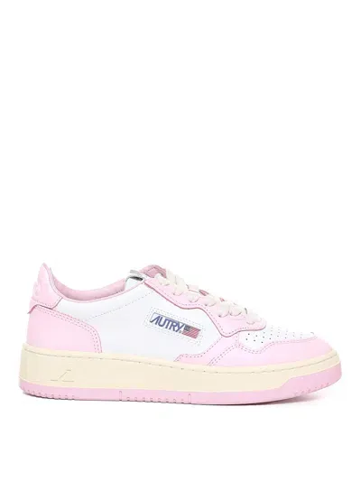 Autry Leather Medalist Low Sneakers In White,pink