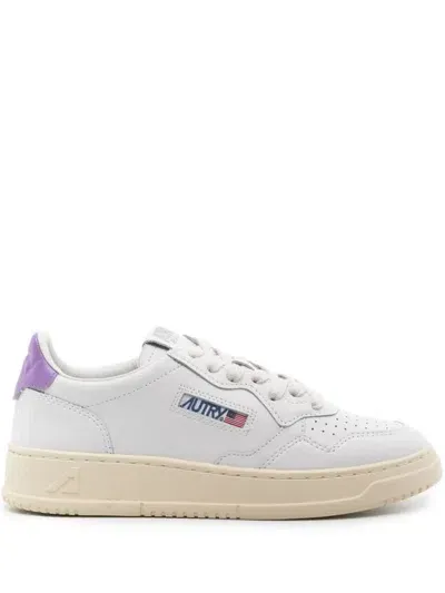 Autry Medalist Leather Sneakers In Wht/engl/lav