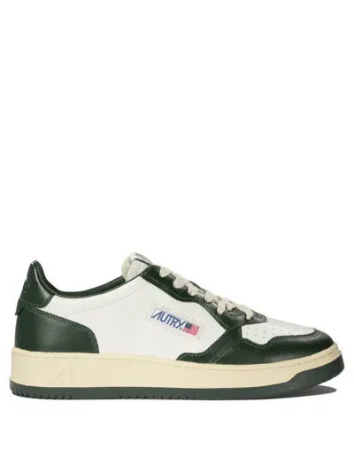 Autry Medalist Low Two-tone Sneakers In White And Mountain Green Leather