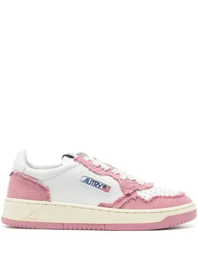 Autry Medalist Pink Leather And Canvas Sneakers In White