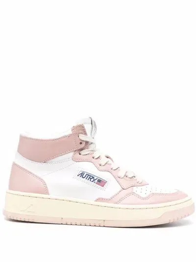 Autry Pink Side Logo Sneakers In White