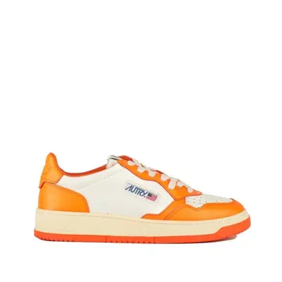 Autry Orange White Two-tone Leather Medalist Low Sneakers In Brown