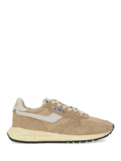 Autry Reelwind Low Nylon And Leather Craquele Pepper And White Sneakers In Beige