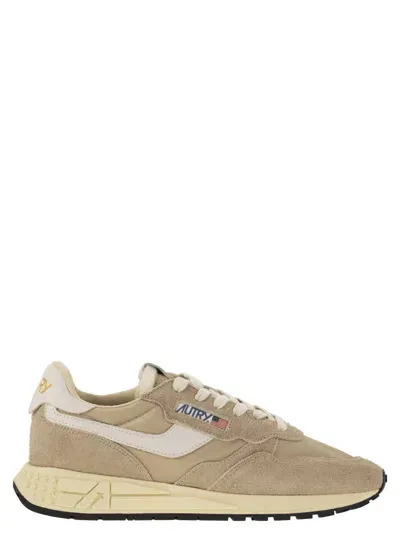 Autry Reelwind - Suede And Technical Textile Trainer In Beige