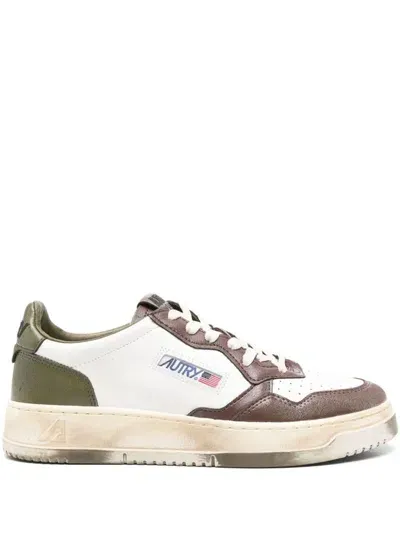 Autry Sup Vint Low Leather Sneakers In Virg/leat Brwn/mltry