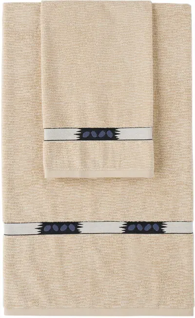 Autumn Sonata Off-white Monika Towel Set In Sand, Ecru & Blue