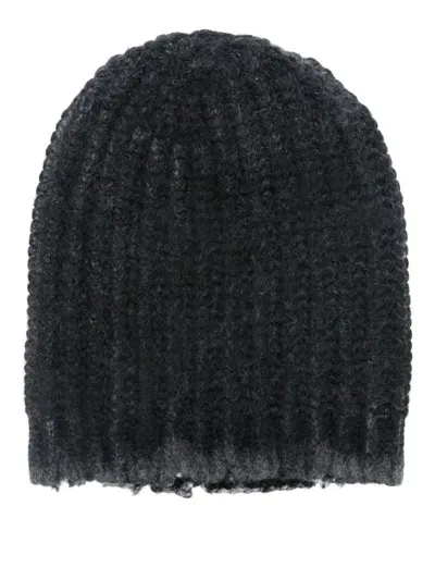 Avant Toi Corn Cob Stitch Hat With Destroyed Effect In Navy Blue