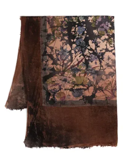 Avant Toi Floral-panel Scarf In Brown