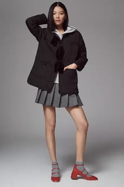 Avec Les Filles Bow Quilted Jacket In Black