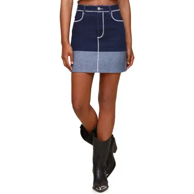 Avec Les Filles Contrast Cuff Denim Miniskirt In Dark Rinse Wash