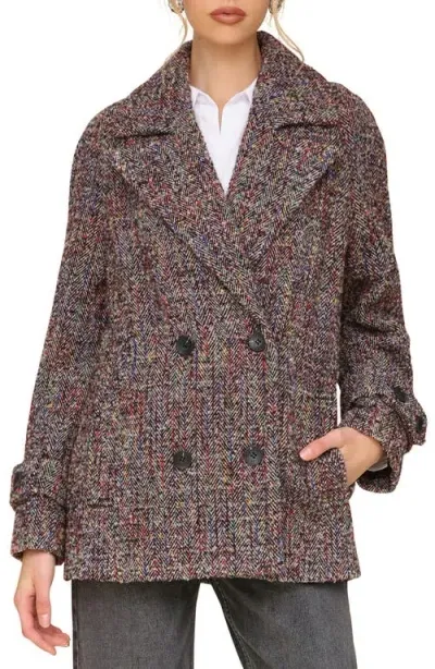 Avec Les Filles Herringbone Peacoat In Red Multi