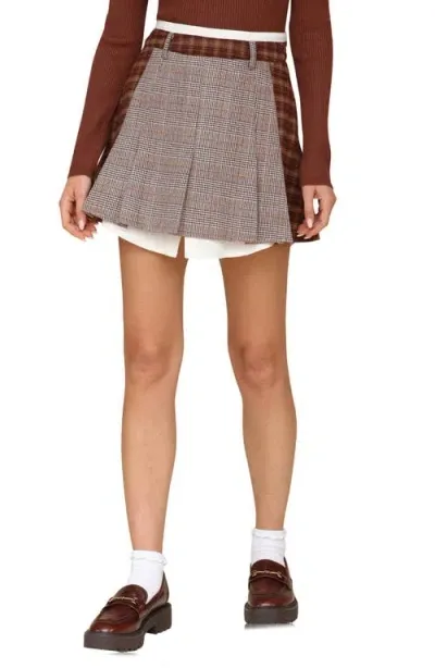 Avec Les Filles Plaid Layered Look Miniskirt In Brown Combo