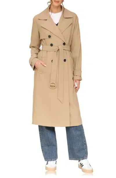 Avec Les Filles Relaxed Fit Button Back Trench Coat In Khaki