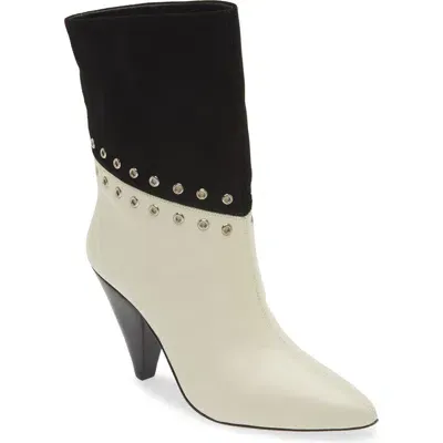 Avec Les Filles Romy Grommet Pointed Toe Leather Bootie In Black/white