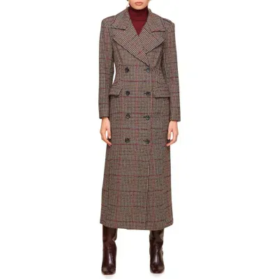 Avec Les Filles Strong Shoulder Maxi Coat In Houndstooth Foliage