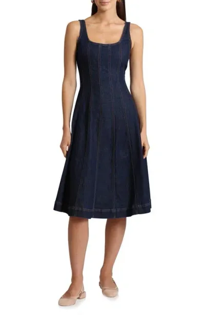 Avec Les Filles Paneled Swing Dress In Royal Rinse