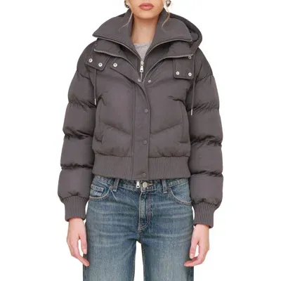 Avec Les Filles Water Resistant Crop Bomber Puffer Jacket With Attached Zip Bib In Greige