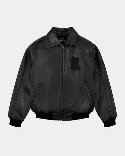 Avirex Men's Icon Leather Bomber Jacket In Black