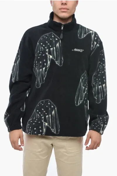 Awake New York Quarter Zipper Sweatshirt With All-over Print In Black