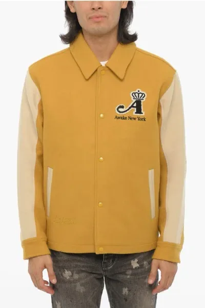 Awake New York Wool And Nylon Two Tone Bomber In Yellow