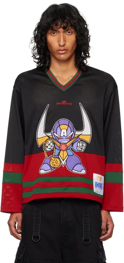 Awake Ny Black Robo Hockey Jersey T-shirt In Black Multi