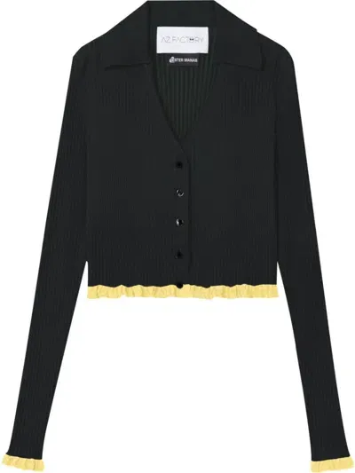 Az Factory Shirt Collar Cropped Cardigan In Green