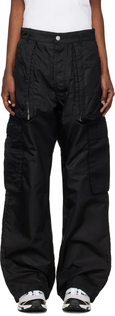 B1archive Black Wide Leg Cargo Pants In Black Nylon