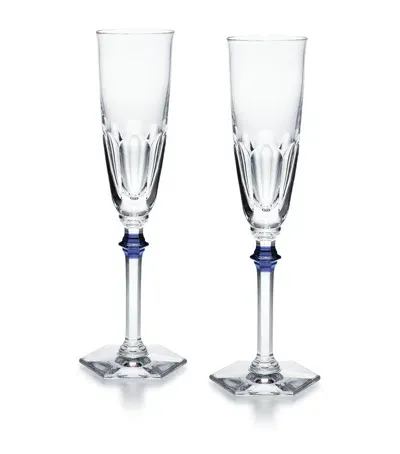 Baccarat Set Of 2 Harcourt Eve Clear & Blue Champagne Flutes In Transparent