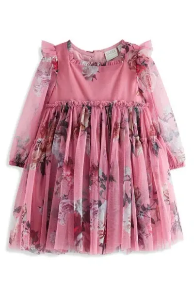 Baker By Ted Baker Kids' Valentina Floral Print Tulle Dress In Pink