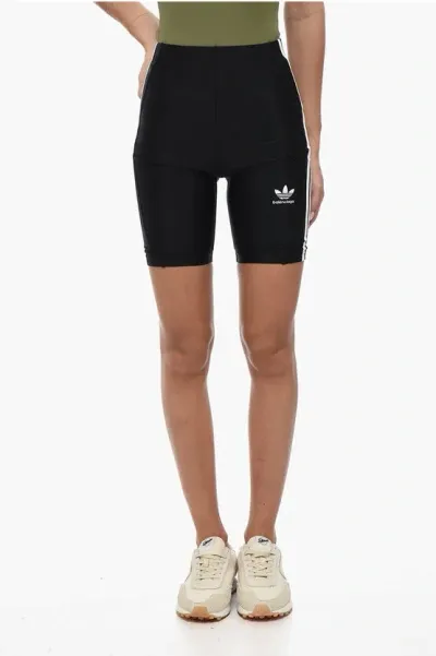 Balenciaga Adidas Stretch Fabric Biker Shorts With Contrasting Side Ban In Black