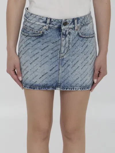 Balenciaga All Over Logo Miniskirt In Blue