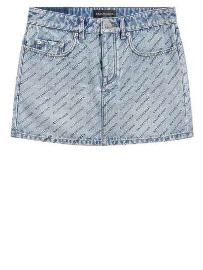 Balenciaga Logo-print Denim Miniskirt In Blue