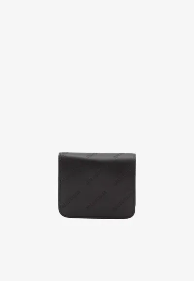 Balenciaga All-over Logo Nappa Leather Wallet In Black