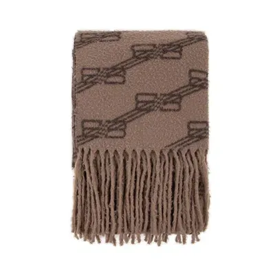 Balenciaga Allover Logo Printed Fringed Scarf In Beige