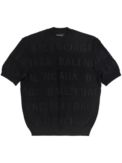 Balenciaga Logo-embroidered Cropped Top In Black