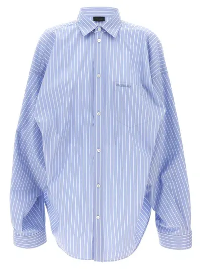 Balenciaga Cut Up Stripe Asymmetric Oversize Cotton Button-up Shirt In Blue