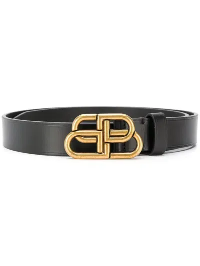 Balenciaga Bb Leather Belt In Black