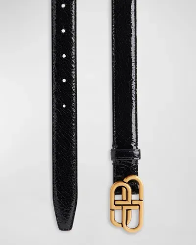 Balenciaga Bb Leather Thin Belt In 1000 Black