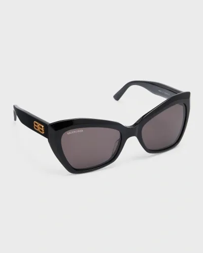 Balenciaga Bb0271s Logo Acetate Butterfly Sunglasses In Shiny Solid Black