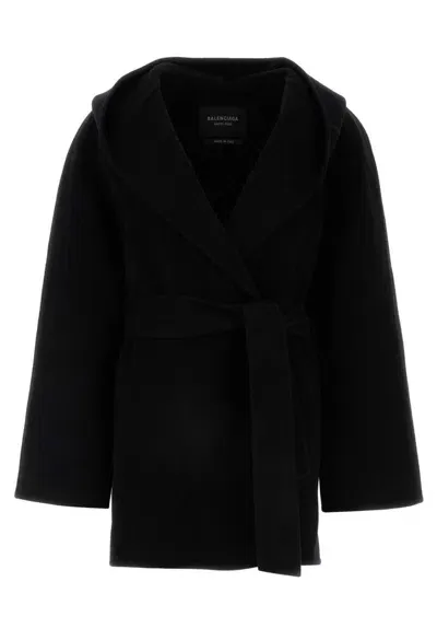 Balenciaga Belted Blanket Jacket In Black