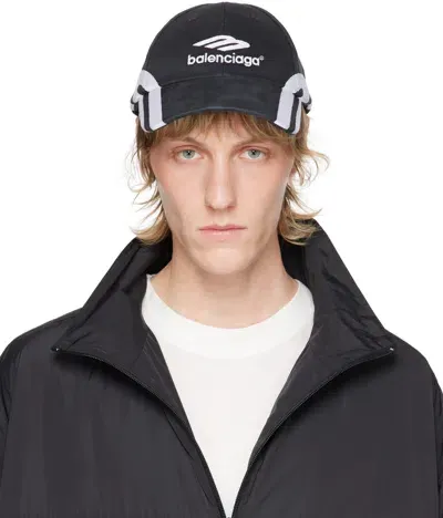 Balenciaga Black 3b Sports Icon Cap In 1702 Faded Black/whi