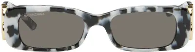 Balenciaga Black & White Dynasty Rectangle Sunglasses In 005 Havana