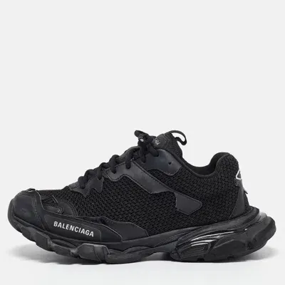 Pre-owned Balenciaga Black Faux Leather And Mesh Track 3 Sneakers Size 42