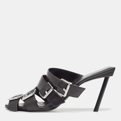 Pre-owned Balenciaga Black Leather Buckle Strappy Slide Sandals Size 39