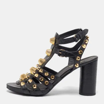 Pre-owned Balenciaga Black Leather Studded Ankle Strap Sandals Size 41