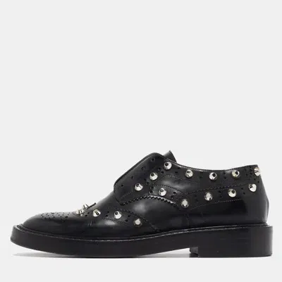 Pre-owned Balenciaga Black Leather Studded Lace Up Oxfords Size 37.5