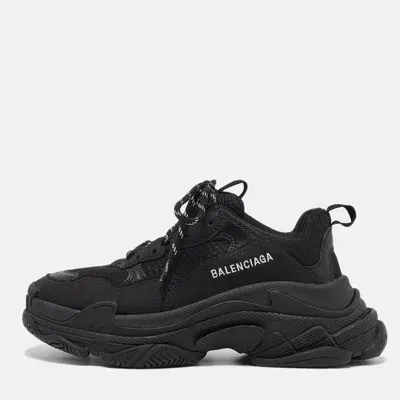 Pre-owned Balenciaga Black Nubuck Triple S Lace Up Sneakers Size 39